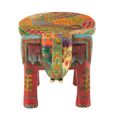 Delhi Elephant Painted Stool - Set of 2 - Multi Coloured - Mango Wood