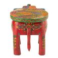 Delhi Elephant Painted Stool - Set of 2 - Multi Coloured - Mango Wood