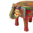 Delhi Elephant Painted Stool - Set of 2 - Multi Coloured - Mango Wood