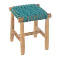 Stool - Square - Turquoise Blue - Teak Wood
