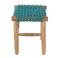 Stool - Square - Turquoise Blue - Teak Wood