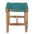 Stool - Square - Turquoise Blue - Teak Wood