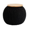 Fusion Pouffe - Mango Wood with Black Woven Round Design