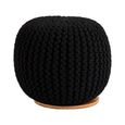Fusion Pouffe - Mango Wood with Black Woven Round Design