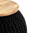 Fusion Pouffe - Mango Wood with Black Woven Round Design