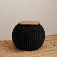 Fusion Pouffe - Mango Wood with Black Woven Round Design