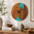 Modern Wall Clock - Round - Natural and Blue - Acacia Wood