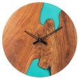 Modern Wall Clock - Round - Natural and Blue - Acacia Wood