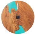 Modern Wall Clock - Round - Natural and Blue - Acacia Wood