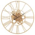 Roman Numerals Gears Wall Clock - Round - Gold - Metal
