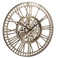 Roman Numerals Visible Mecanism Wall Clock - Round - Antique Gold - Metal