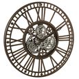 Roman Numerals Visible Mecanism Wall Clock - Round - Antique Grey - Metal