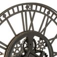 Roman Numerals Visible Mecanism Wall Clock - Round - Antique Grey - Metal
