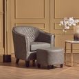 Derby Armchair - Grey Faux Leather with Footstool