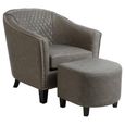 Derby Armchair - Grey Faux Leather with Footstool