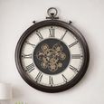 Wall Clock - with Cogs - Round - Antique Bronze - Metal