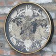 Wall Clock - with Cogs - Round - Gold and Black - Metal