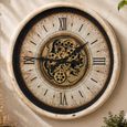 Wall Clock - with Cogs - Round - White Distressed - Wood and Metal - 70cm