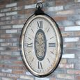 Wall Clock - with Cogs - Oval - White Distressed - Wood and Metal