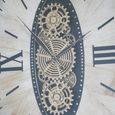 Wall Clock - with Cogs - Oval - White Distressed - Wood and Metal
