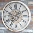 Wall Clock - with Cogs - Round - White Distressed - Wood and Metal