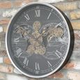 Industrial Wall Clock - with Cogs - Round - Silver and Black - Metal