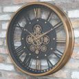 Wall Clock - with Cogs - Round - Antique Gold and Black - Metal