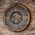 Wall Clock - with Cogs - Round - Gold and Black - Wood and Marble Effect