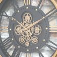 Wall Clock - with Cogs - Round - Antique Gold and Black - Metal