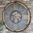 Wall Clock - with Cogs - Round - Gold and Black - Wood and Marble Effect