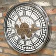Wall Clock - with Cogs - Round - White and Black - Metal