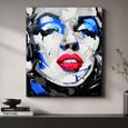 Grey and Blue Women Face Canvas Wall Art Fabric thumbnail