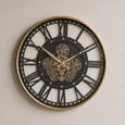 Wall Round Clock with Cogs Gold Metal thumbnail