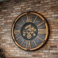 Wall Round Clock with Cogs Gold and Black Wood and Marble Effect thumbnail