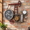 Industrial Wall Clock Steampunk Pipe Silver and Red Metal thumbnail