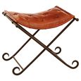 Buffalo Folding Stool - Tan - Leather with Metal