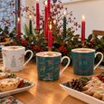 Set of 6 Festive Fir Ceramic Mugs Green and White Decor thumbnail