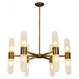 Tricon Glass and Bronze Chandelier