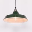British Factory Style Pendant Light - Green Painted Metal - 36cm