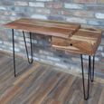 Office Desk - 1 Drawer - Hairpin Leg - Natural and Black - Acacia Wood and Metal