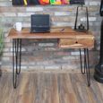 Office Desk - 1 Drawer - Hairpin Leg - Natural and Black - Acacia Wood and Metal
