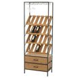 Bar Cabinet - 2 Drawer - Tall - Natural Wood and Black Metal