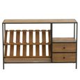 Bar Cabinet - 2 Drawer - Small - Natural Wood and Black Metal
