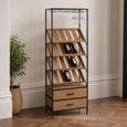Bar Cabinet - 2 Drawer - Tall - Natural Wood and Black Metal