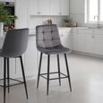 Bella Counter Stools - Set of 2 - Grey Velvet Fabric