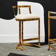Azalea Barstool - Set of 2 - Ivory Velvet Fabric with Gold Metal