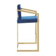 Azalea Barstool - Set of 2 - Blue Velvet Fabric with Gold Metal