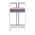 Azalea Barstool - Set of 2 - Grey Velvet Fabric with Silver Metal