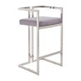 Azalea Barstool - Set of 2 - Grey Velvet Fabric with Silver Metal