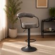 Hanna Barstool - Set of 2 - Adjustable Gas Lift - Grey and Black - Fabric and Metal